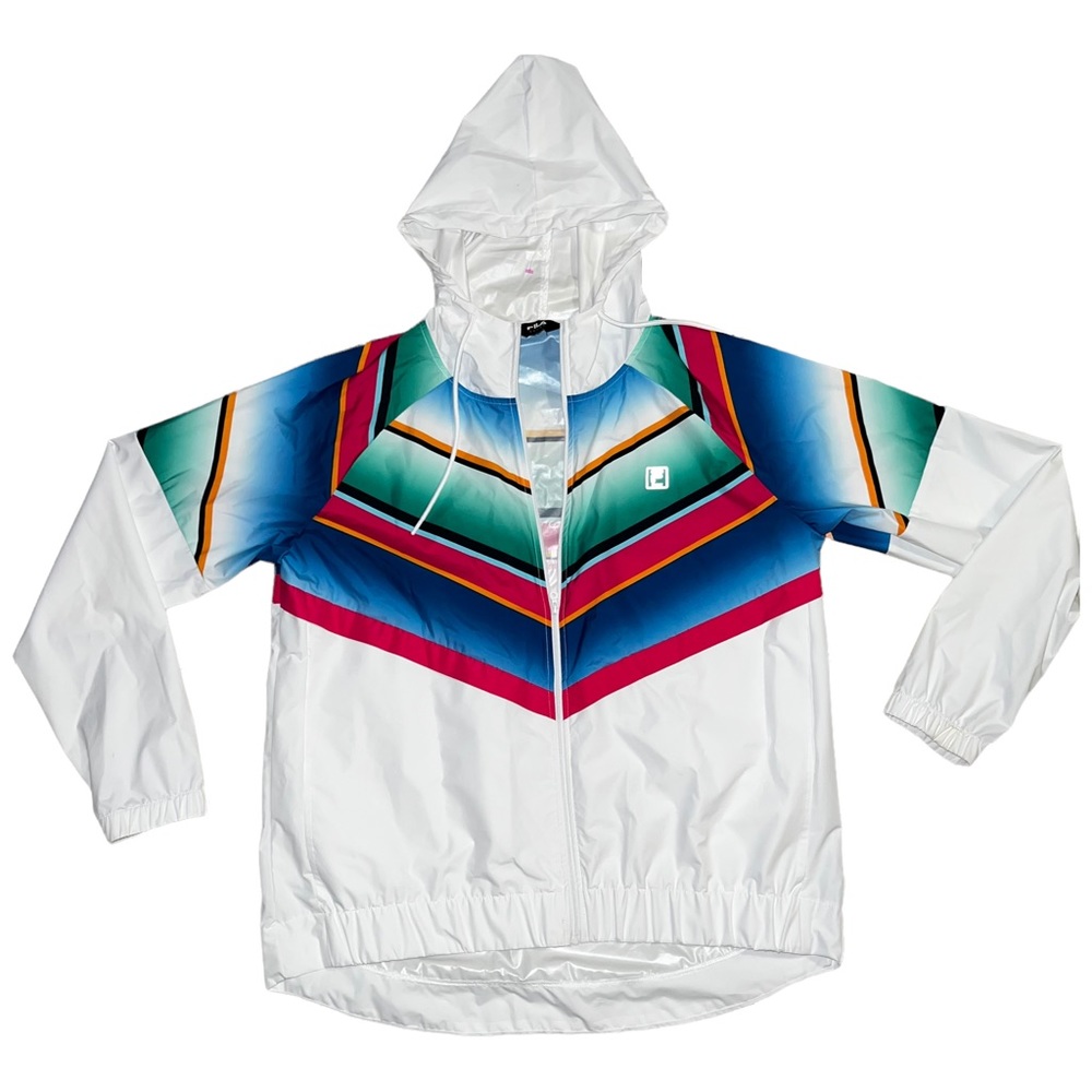 Fila Windbreaker Adult Jacket White Striped Casual Color Block Women’s Size L/XL